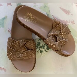Vince Camuto Tan Slide Sandals with Gold Details